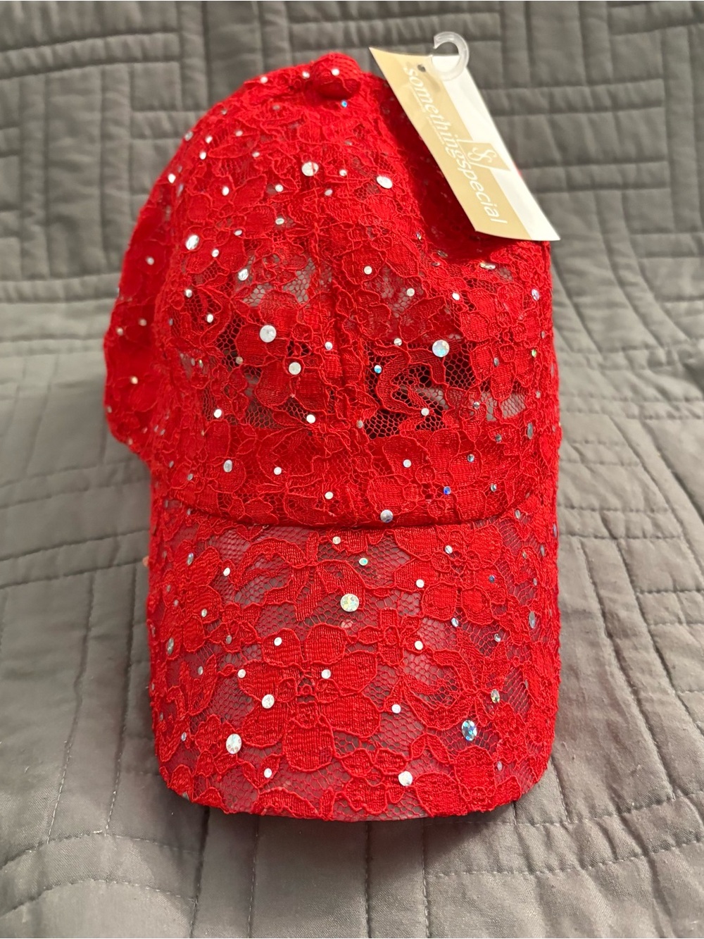 Something Special Red Lace Sequin Women's Hat Baseball Cap Y2K Bridal